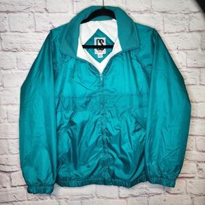 CS Classic Vintage 80s Windbreaker Hooded Rain‎ Teal Jacket Womens Medium Retro
